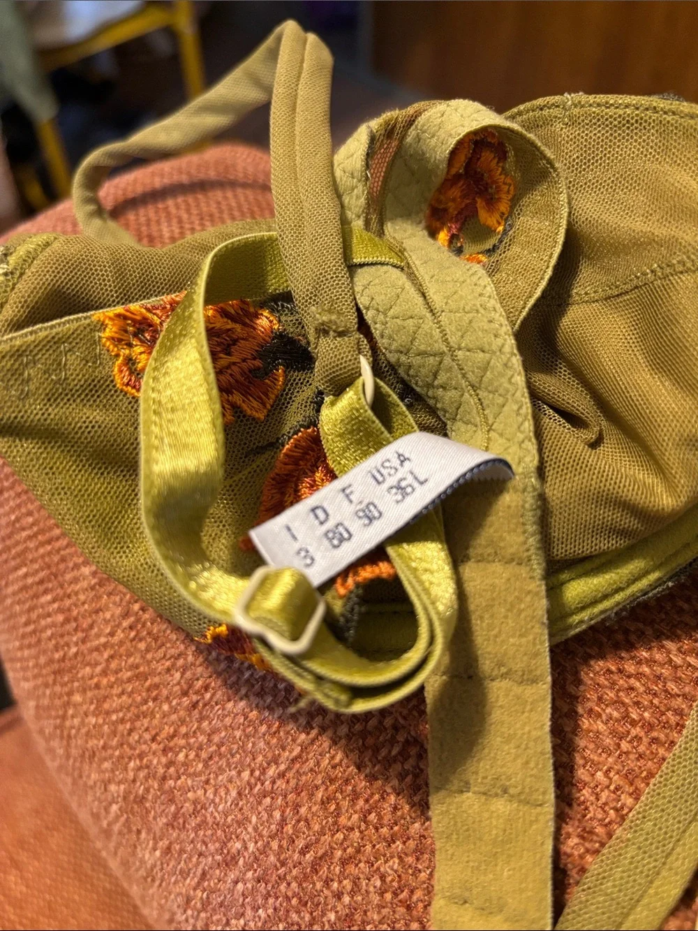 Olive Green Italian Floral Embroidered Fairycore Underwire Bra in 36C/D - Picture 11 of 11